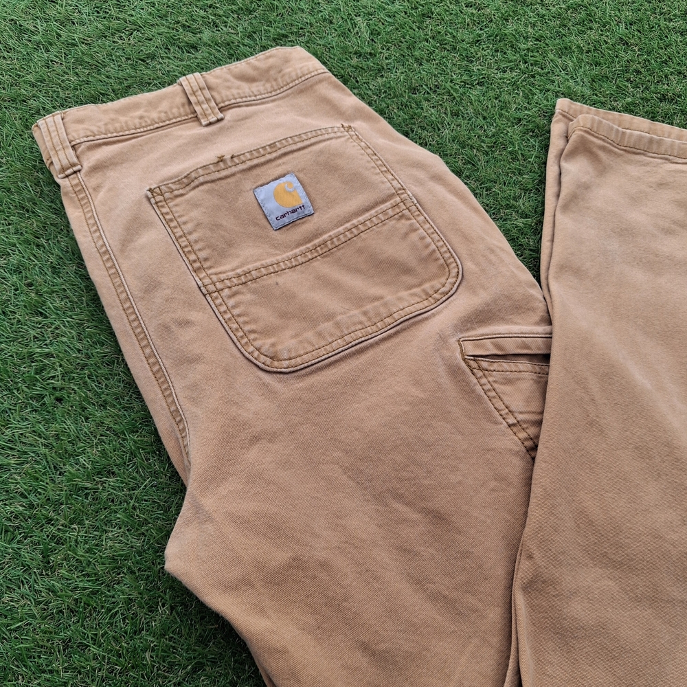 Carhartt Men’s Work Pants in Tan - Loose Fit Utility Trousers 33x34